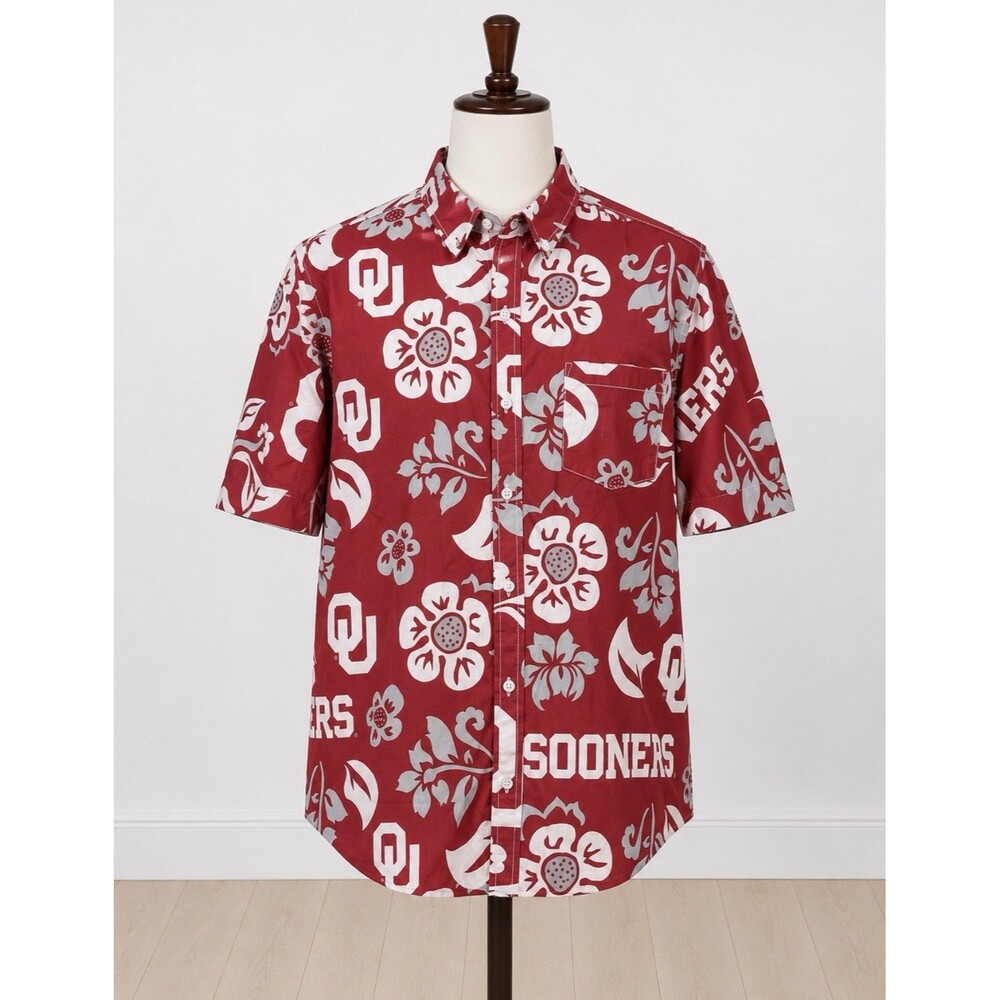 Wes and Willy OU Sooners Hawaiian Shirt Men's Large Red Cotton Button Front